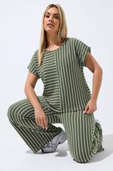 LIMITED COLLECTION Plus Size Khaki Green Stripe Tee | Yours Clothing 3