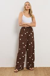 LTS Tall Women's Chocolate Brown Polka Dot Wide Leg Trousers | Long Tall Sally 3