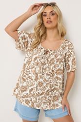 YOURS Plus Size Natural Brown Paisley Tie Neck Blouse | Yours Clothing 3