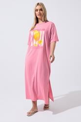 LIMITED COLLECTION Plus Size Pink 'Beach Club' Slogan Maxi Dress | Yours Clothing 1