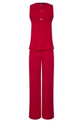LTS Tall Set Bright Red Textured Waistcoat & Wide Leg Trousers