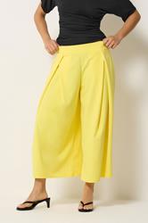 PixieGirl Petite Women's Yellow Pleated Cropped Wide Leg Trousers | PixieGirl  1