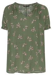 YOURS Bluse in Grün mit Blumenmuster und Kerbausschnitt