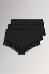 YOURSET 3 PACK Plus Size Black Lace Trim Briefs | Yours Clothing  3