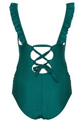 BUMP IT UP MATERNITY Plus Size Green Ruffle Tie Back Swimsuit | Yours Clothing 6