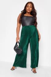 Plus Size Emerald Green Plisse Wide Leg Trousers