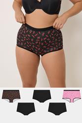YOURSET 5 PACK Plus Size Black Chili Print Shorts  |Yours Clothing 1