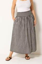 YOURS Plus Size Chocolate Brown Gingham Maxi Skirt | Yours Clothing 3