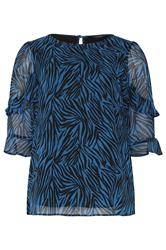 M&Co Blue & Black Swirl Print Frill Sleeve Blouse