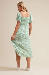 PixieGirl Petite Women's Mint Green Floral Tie Front Midi Dress | PixieGirl 4