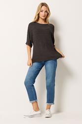 M&Co Chocolate Brown Short Sleeve Tape Knit Jumper | M&C0 1