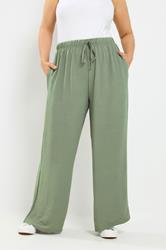 YOURS Plus Size Khaki Green Wide Leg Trousers | Yours Clothing 3