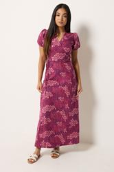 M&Co Petite Berry Red Abstract Maxi Wrap Dress | M&Co 3