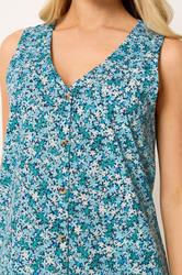 M&Co Blue Floral Print Cotton Button Vest Top | M&Co 5