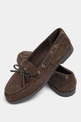 Brown Faux Suede Bow Boat Shoes In Wide E Fit | Yours Clothing 4