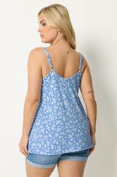 YOURS Plus Size Blue Ditsy Floral Ribbed Swing Vest Top | Yours Clothing 2