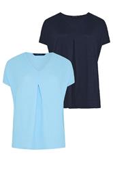 EVANS Plus Size 2 Pack Navy & Blue Pleat Tops | Evans 3