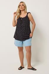 YOURS Plus Size Black Ditsy Floral Vest Top | Yours Clothing 1