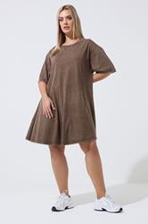 LIMITED COLLECTION Plus Size Chocolate Brown Acid Wash Dress | Yours Clothing 1