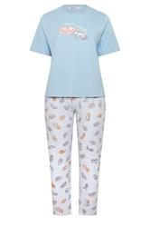 YOURS Plus Size Blue 'Currently Cat Napping' Slogan Wide Leg Pyjama Set | Yours Clothing 5