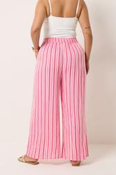 YOURS Plus Size Pink Stripe Crinkle Wide Leg Trousers | Yours Clothing 4