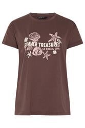 YOURS Curve Chocolate Brown 'Summer Treasures' Slogan T-Shirt