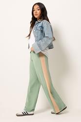 PixieGirl Petite Women's Sage Green Side Stripe Scuba Wide Leg Trousers | PixieGirl 3