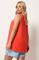 YOURS Plus Size Orange Contrast Stitch Vest Top | Yours Clothing 2