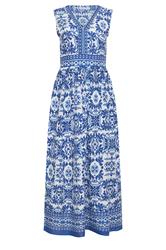 M&Co Petite Blue & White Paisley Tiered Maxi Dress | M&Co 5