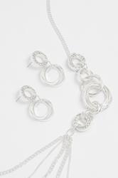 Silver Tone Long Layered Necklace & Earrings Set | Ypurs Clothing 4