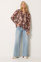 LTS Tall Women's Brown Abstract Floral Sheer Pintuck Blouse | Long Tall Sally 1