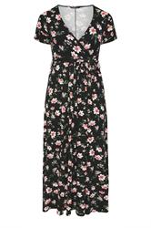 YOURS Curve Black Floral Wrap Front Dress