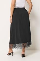 YOURS Plus Size Black Lace Trim Gathered Skirt | Yours Clothing 4