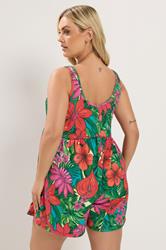 YOURS Plus Size Red Tropical Print Playsuit | Yours Clothing 2