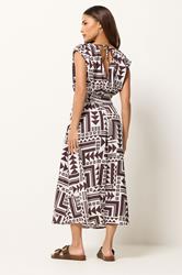 PixieGirl Petite Women's Chocolate Brown Abstract Midi Dress | PixieGirl 4