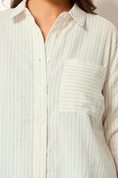 YOURS Plus Size Ivory White Stripe Button Shirt | Yours Clothing 5