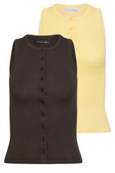 PixieGirl Petite 2 PACK Chocolate Brown & Yellow Ribbed Cotton Vest Top