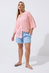 LIMITED COLLECTION Plus Size Pink Crochet Knitted Shirt | Yours Clothing 2