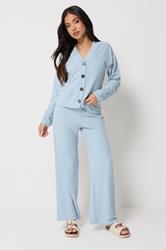 PixieGirl Petite Women's Set Light Blue Ribbed Top & Trousers | PixieGirl 3