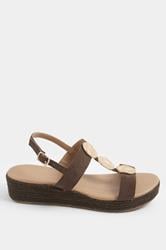 Chocolate Brown Hammered Disk Wedge Sandals In Wide E Fit | Yours Clothing 2