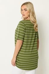 YOURS Plus Size Khaki Green Stripe T-Shirt | Yours Clothing 2