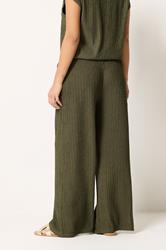M&Co Petite Khaki Green Textured Wide Leg Trousers | M&Co 2