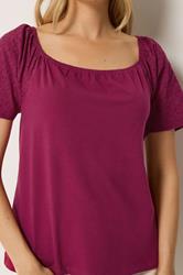 LTS Tall Women's Berry Red Embroidered Sleeve Cotton Top | Long Tall Sally 4