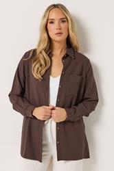LTS Tall Women's Chocolate Brown Linen Long Sleeve Shirt | Long Tall Sally 3