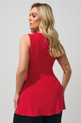 YOURS LONDON Plus Size Red Sleeveless Knot Front Top | Yours Clothing 2