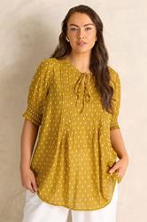 EVANS Plus Size Yellow Dobby Tie Neck Blouse | Evans 1