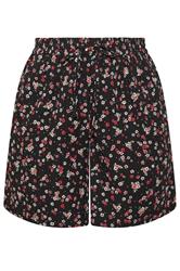 YOURS Curve Black & Red Ditsy Floral Shorts