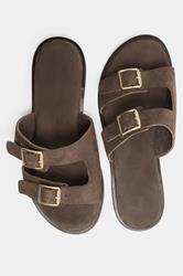 Chocolate Brown Double Buckle Footed Mule In Extra Wide EEE Fit 4