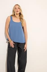 LTS Tall Women's Denim Blue Linen Look Vest Top | Long Tall Sally 3
