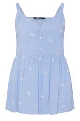 YOURS Curve Blue Embroidered Button Cami Vest Top